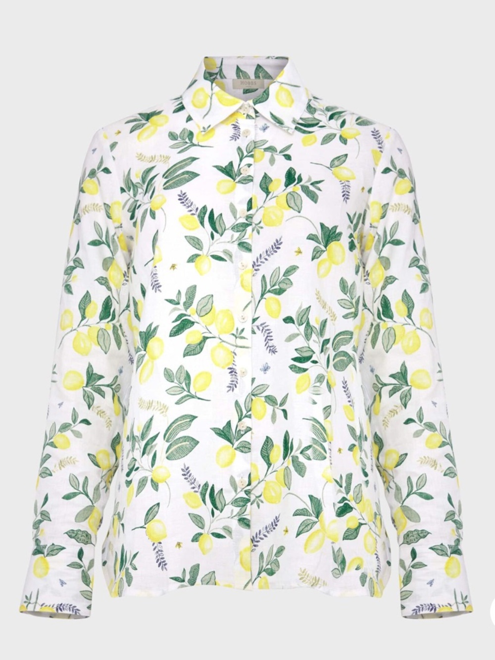 Hobbs London Livia Lemon Print Linen Button Down
